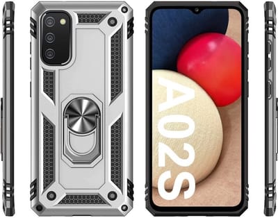Hoesje Geschikt Voor Samsung Galaxy A02s Hoesje Armor Anti-shock Backcover Zilver - Galaxy A02s - A02s Backcover kickstand Ring houder cover TPU backcover oTronica