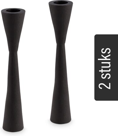 vtwonen - Set van 2 - Kandelaars - Zwart - Metaal - 20cm