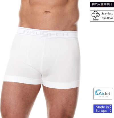 Brubeck Heren Ondergoed Boxershorts - Naadloos Elastisch Katoen - Wit - M