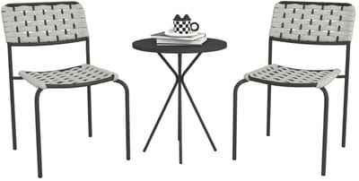Bistroset - Tuinmeubel 3-delig - Tuinset - Balkonset voor 2 Personen - Tuinmeubelset met 2 Stoelen + Tafel - Zitgroep - Meubel - Loungeset - Meubelsets - voor Tuin, Balkon, Terras - Grijs