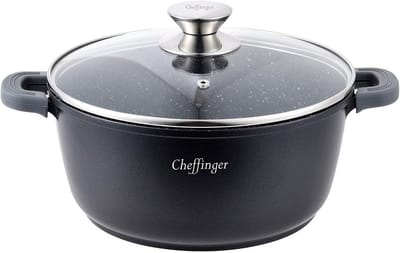 Kookpan Gietaluminium met Glazen Deksel 32 cm - Marmercoating voor Inductie en Alle Warmtebronnen