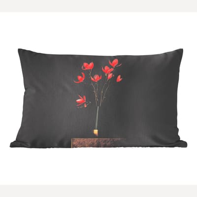 Sierkussens - Kussentjes Woonkamer - 60x40 cm - Rode - Bloemen - Vaas