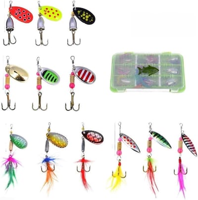 Spinnerbait kunstaas - Metalen lepels - Vissen vangen - 360 graden reflectie - 12 stuks - Veelkleurig