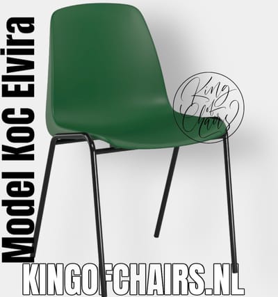 King of Chairs model KoC Elvira groen met zwart onderstel. Kantinestoel stapelstoel kuipstoel vergaderstoel tuinstoel kantine stoel stapel stoel tuin stoel kantinestoelen stapelstoelen kuipstoelen stapelbare keukenstoel Helene eetkamerstoel