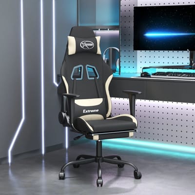 vidaXL - Gamestoel - met - voetensteun - stof - zwart - en - crème