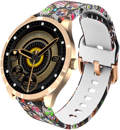 Belesy® BQSiRgSk Pro Skull - Smartwatch Dames – Smartwatch Heren - Horloge - 1.28 inch - Kleurenscherm - Stappenteller - Bloeddruk - Hartslag - 75+ Wijzerplaten – Sporten – Rose goud – Staal - Siliconen – Skull - Kerstcadeau