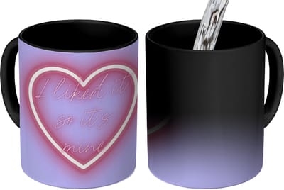 Magische Mok - Foto op Warmte Mokken - Koffiemok - I liked it so it's mine - Neon hart - Paars - Magic Mok - Beker - 350 ML - Theemok - Mok met Tekst