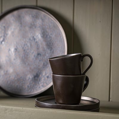 Costa Nova - servies - theekop en schotel Lagoa zwart - aardewerk - H 6 cm