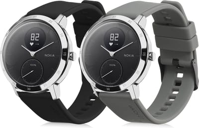 kwmobile 2x horlogebandjes geschikt voor Withings ScanWatch 42mm / Steel HR 40mm / ScanWatch Horizon bandje - Smartwatch bandjes van TPU - Activity tracker horloge band in zwart / grijs