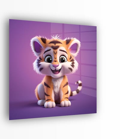 Indoorart - Glasschilderij schattige tijger 50x50 CM - Afbeelding op plexiglas - Inclusief montagemateriaal