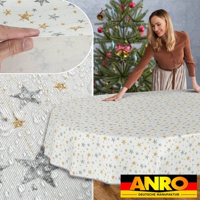 ANRO Tafelkleed Kerststerren Meerkleurig Ovaal 160x140cm Met sierband Afwasbaar Waterafstotend