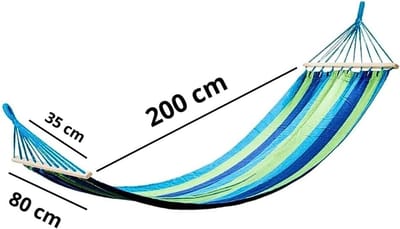 Tuinhangmat Katoen - Relaxmat Buiten - Ontspannen in Tuin - Met Houten Spreidstok - 200x80cm Stof - Blauw Groen