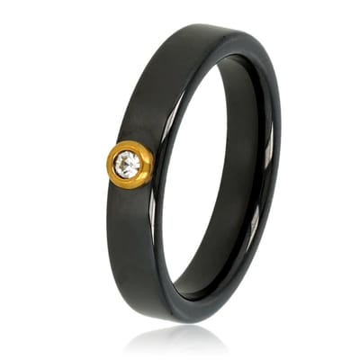 My Bendel - Keramieken Ring met Zirkonia • 4 Mm • Zwart - met Luxe Cadeauverpakking | Sieraden Voor Dames | Maat 17.00 Mm / Maat 53