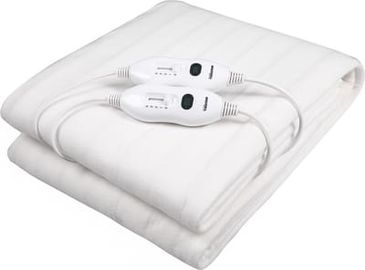 Tristar BW-4752 Elektrisch Onderdeken - 2 Warmtezones, Oververhittingsbeveiliging - Wasmachinebestendig en Gemaakt van 100% Polyester - Voor 2 Personen, 160 x 140 cm, Inclusief 2 Afneembare Warmteregelaars - Wit