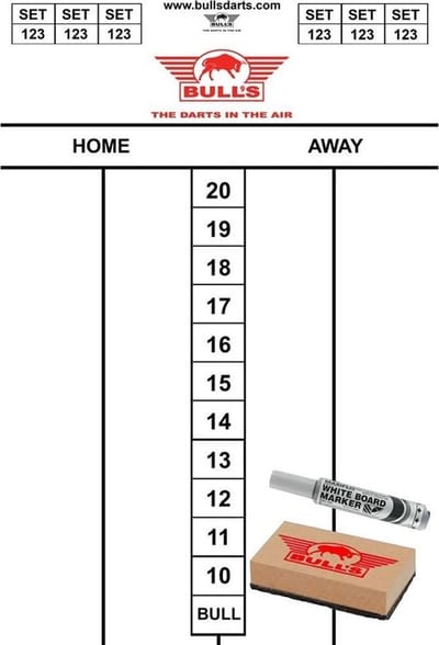 Bulls Dart Scorebord Set Flex - 30 x 45 cm - Inclusief Wisser en Stift