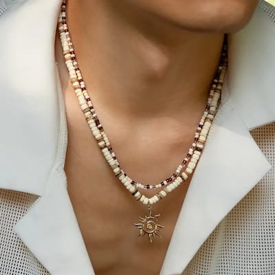 Helin life Klassieke ketting heren - Kettingen set- Schakelketting - Kralen kettingen -Cadeau voor Man -Bohemen-Houten kralen- 45+7cm-Mannen Cadeautjes