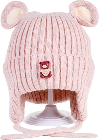Decopatent - Muts Kind - Kinder muts met Beren Oren - Teddy Bear - 6 Maanden t/m 6 jaar - Maat 48/52 - Kindermutsen Jongens & Meisjes - Gebreide Muts met Binnenvoering - Muts Baby / Peuter / Kleuter - Wintermuts - Kleur: Roze