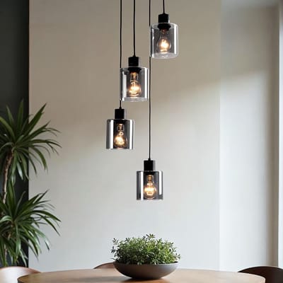 LumenXL Design hanglamp Pella, 4-lichts - zwart - smoke glas
