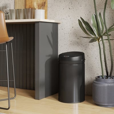MEUNIQ Sensorprullenbak 30 L met soft-close deksel, roestvrijstalen afvalemmer zonder binnenemmer met zakring, handsfree prullenbak voor keuken of kantoor, zwart