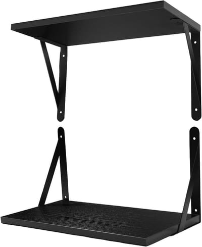 Set van 2 Wandplanken van Hout met Metalen Beugels, Diepe Drijvende Boekenplanken voor Woonkamer, Badkamer en Keuken
