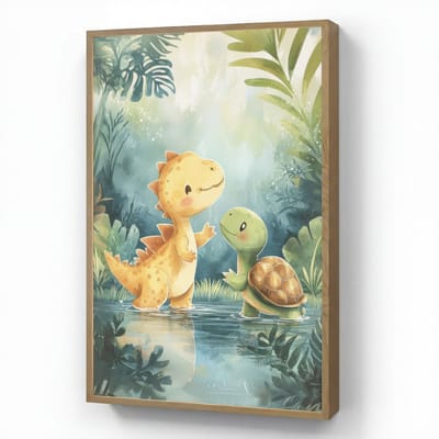 Nachtlampje 70x100 cm - Kinder lamp - Dinosaurus - Schildpad - Illustratie - Aquarel - Tafellamp kinderkamer draadloos - Slaapkamer lampje - Bedlamp kinderen - Kinderlampje - Wandlamp babykamer - Nachtlampjes