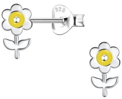 Joy|S - Zilveren bloem oorbellen - 4 x 8 mm - sterling zilver 925 met geel accent - kinderoorbellen