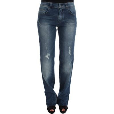 Ermanno Scervino Slim Fit Jeans in blauw gewassen katoenmix voor dames