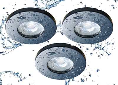 Trango Set van 3 IP65 inbouwspots 6729IP65-031M6KSD in antraciet mat incl. 3x 5 Watt 3-traps dimbaar 6000K koel wit Ultra Flat LED Module, Buiten, Badkamer Plafondspot, Douche Plafondlamp