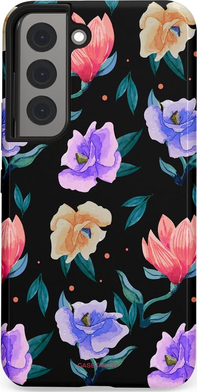 Casetastic hoesje geschikt voor Samsung Galaxy S22 - Dubbellaagse bescherming - Avondtuin - Fashion Case - Zwart Petrol Lavendel
