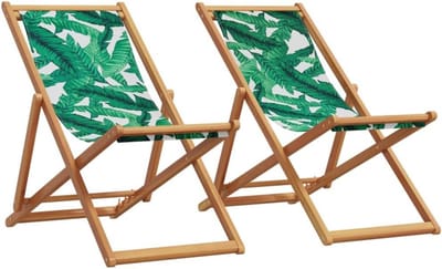 Set van 2 Opvouwbare Strandstoelen met Houten Frame en Bladprint