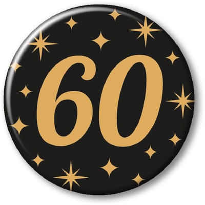 Q2P - 60 Jaar Rozet - Verjaardag Versiering - Zwart & Goud - Feest - Buttons - Rosette