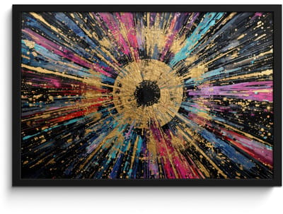 Poster in lijst - Fotolijst 60x40 cm - Posters - Explosie - Goud - Kleurrijk - Abstract - Posterlijst zwart - Decoratie - Wanddecoratie woonkamer - Muurdecoratie slaapkamer