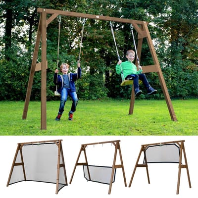 AXI 4-in-1 SportsFun in Bruin - 4-in-1 Frame voor schommel, voetbal, volleybal en tennis - Schommelframe met net voor diverse sporten - FSC hout