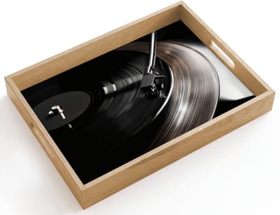 Dienblad hout 40x30 cm - Schootdienblad - Close-up - Vinylplaat - Platenspeler - Zwart - Borrelplank rechthoek - Plateau dienbladen