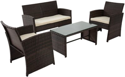 CLP Toruba Loungeset - 4-delige Tuinset van Weerbestendig PE-Rattan - Inclusief 2 Stoelen, 2-Zitsbank & Tafel met Glazen Blad - bruin