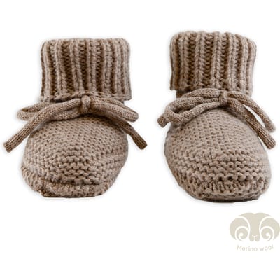 Wollen slofjes - Bruin - Comfortabel & warm voor kleine voetjes - 0-6 M