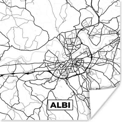 Poster Plattegrond - Albi - Kaart - Frankrijk - Stadskaart - Zwart wit - 100x100 cm XXL