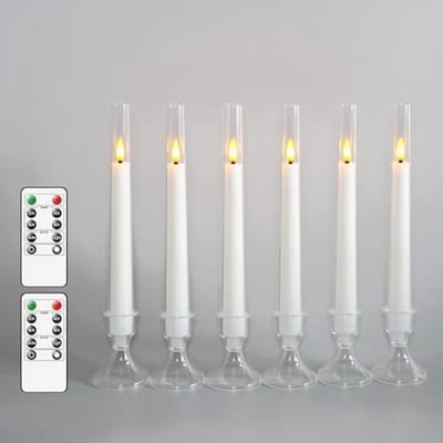 Vlamloze Taps Toelopende Kaarsen met Afstandsbediening - Set van 6 Acryl Batterij-aangedreven Kaarsen met Kandelaars voor Thuis