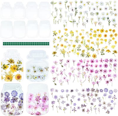 VINEST 298 stuks bloemenstickers, transparante scrapbook-stickers, PET-waterdichte stickers, bloemen, doe-het-zelf zelfklevende stickers, fotoalbum, voor journaling, laptops, mokken, telefoonhoesjes