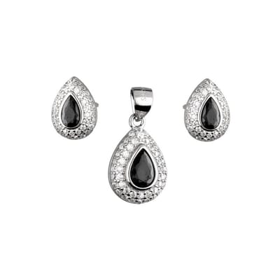 Cocktail Zwart Druppel Set - Zilver Oorbellen met Hanger - Oorbellen met Hanger - Zilver 925 - Amona Jewelry