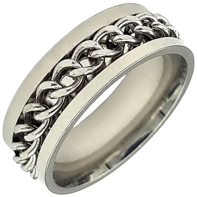 Tesoro Mio Michel – Stalen Anxiety Ring – Spinning Ring Met Draaibare Ketting – Staal In Kleur Zilver – 17 mm / Maat 53