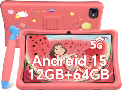 TABWEE K10 Tablet - 10.1 Inch FHD - 12GB RAM - 64GB ROM - SD 2TB - 5000 mAh - Android 15 - WiFi 6 - uitstekend cadeau voor kinderen - Roze