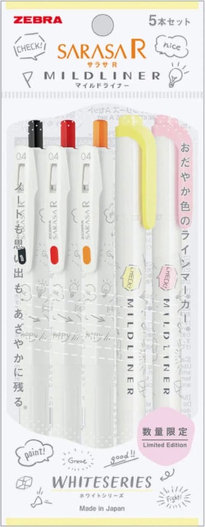 ZEBRA - JOURNALLING SET - SARASA R X MILDLINER - WHITESERIES - LIMITED EDITION SET A + Extra een Artline Mildliner