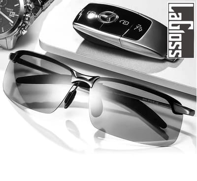 Lagloss® Stoere Kleur veranderende Heren Zonnebril - Lenskleur Grijs- Zwart montuur