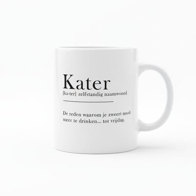 Grappige Kater Definitie Mok – Nederlandse Humor Koffiemok – Perfect Cadeau Na Een Avondje Uit – 330 ml