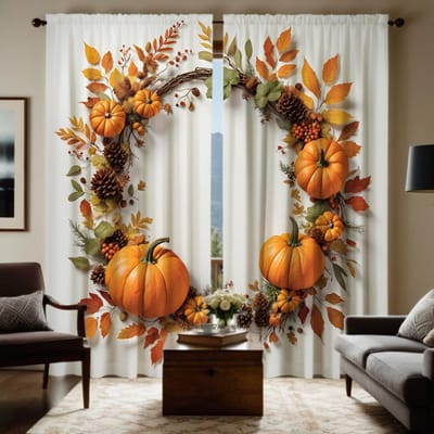 2 stuks HD Thanksgiving hanger Pompoenbes Esdoornkrans Herfst Decoratief gordijn Gele strik digitaal bedrukt gordijn Huisdecoratie W52H63inchW132H160cm gray