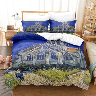 Sterrennacht Van Gogh Dekbedovertrek Set Queen Size,Olieverf Beroemd Modern Klassiek Lucht Ster Kunst,Decoratieve 3-DELIGE Beddengoedset EU single 135x200cm
