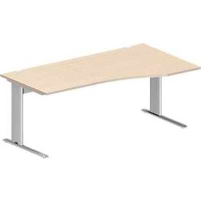 Schäfer Shop Pure Desk PLANOVA BASIC, vrijstaand, aanbouw rechts, C-poot, B 1800 x D 1000/800 x H 717 mm, ahorn/wit aluminium + kabelgoot