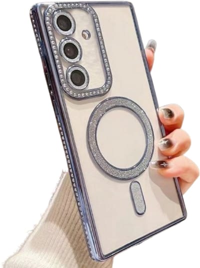 Diamant Glitter Telefoonhoesje Geschikt voor Magsafe met Camera Bescherming voor Samsung Galaxy S24 Plus / S25 Plus - FuturiQ - Blauw