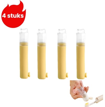 4-delige - 2-in-1 opvouwbare reistandenborstel en tandpasta - Draagbare multifunctionele tandenborstel met zachte haren voor zakenreizen - Compact - Geel